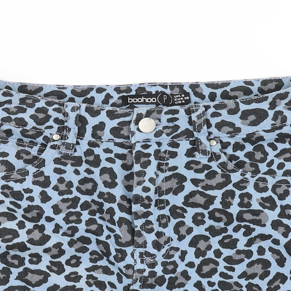 Boohoo Womens Blue Animal Print  Mini Skirt Size 8