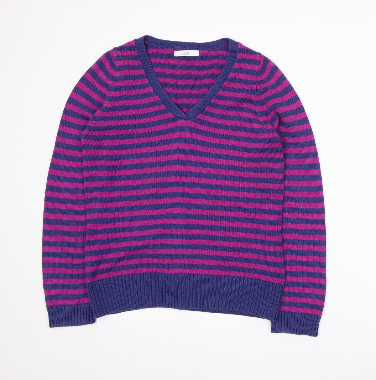 Marks & Spencer Womens Purple Striped Knit Pullover Jumper Size 12