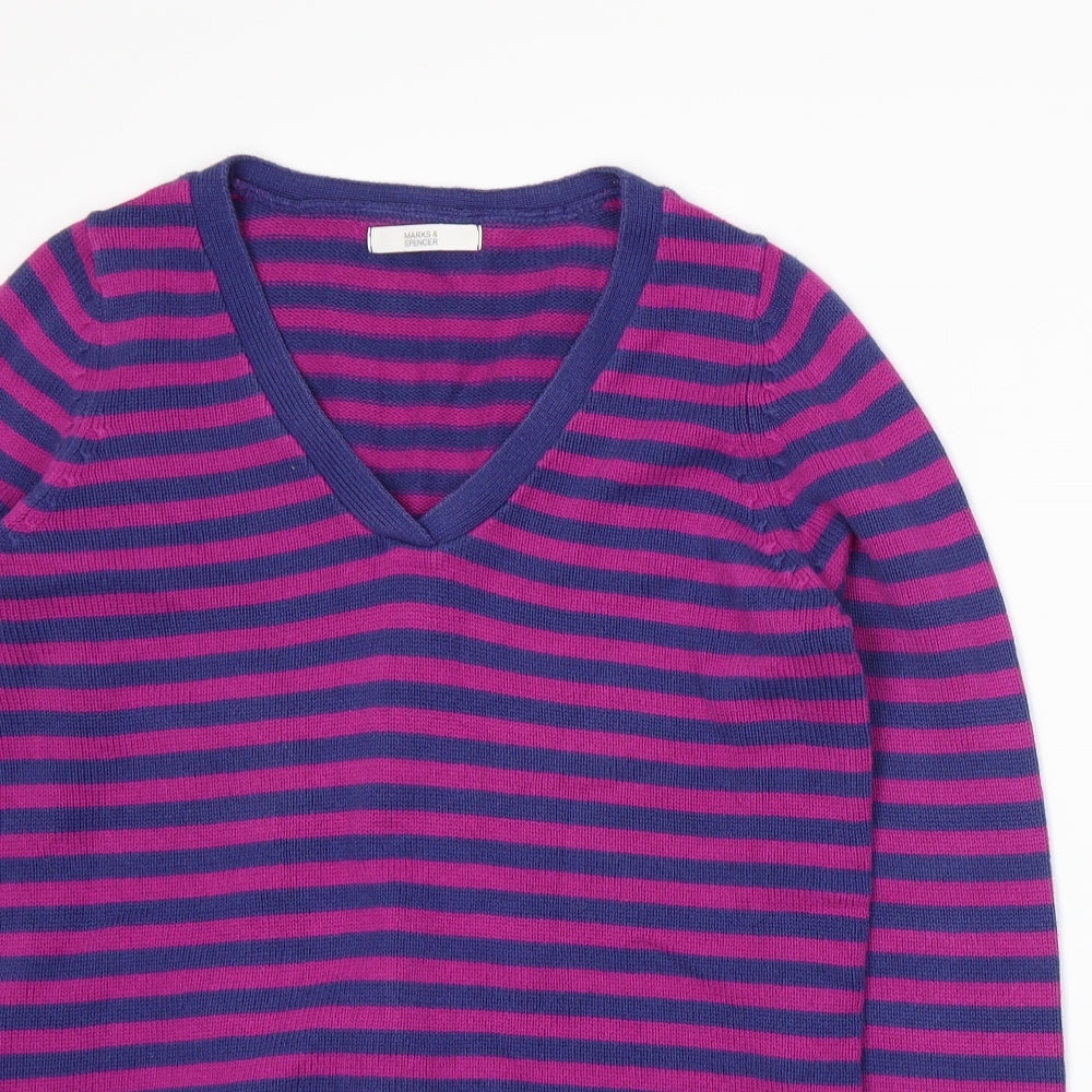 Marks & Spencer Womens Purple Striped Knit Pullover Jumper Size 12