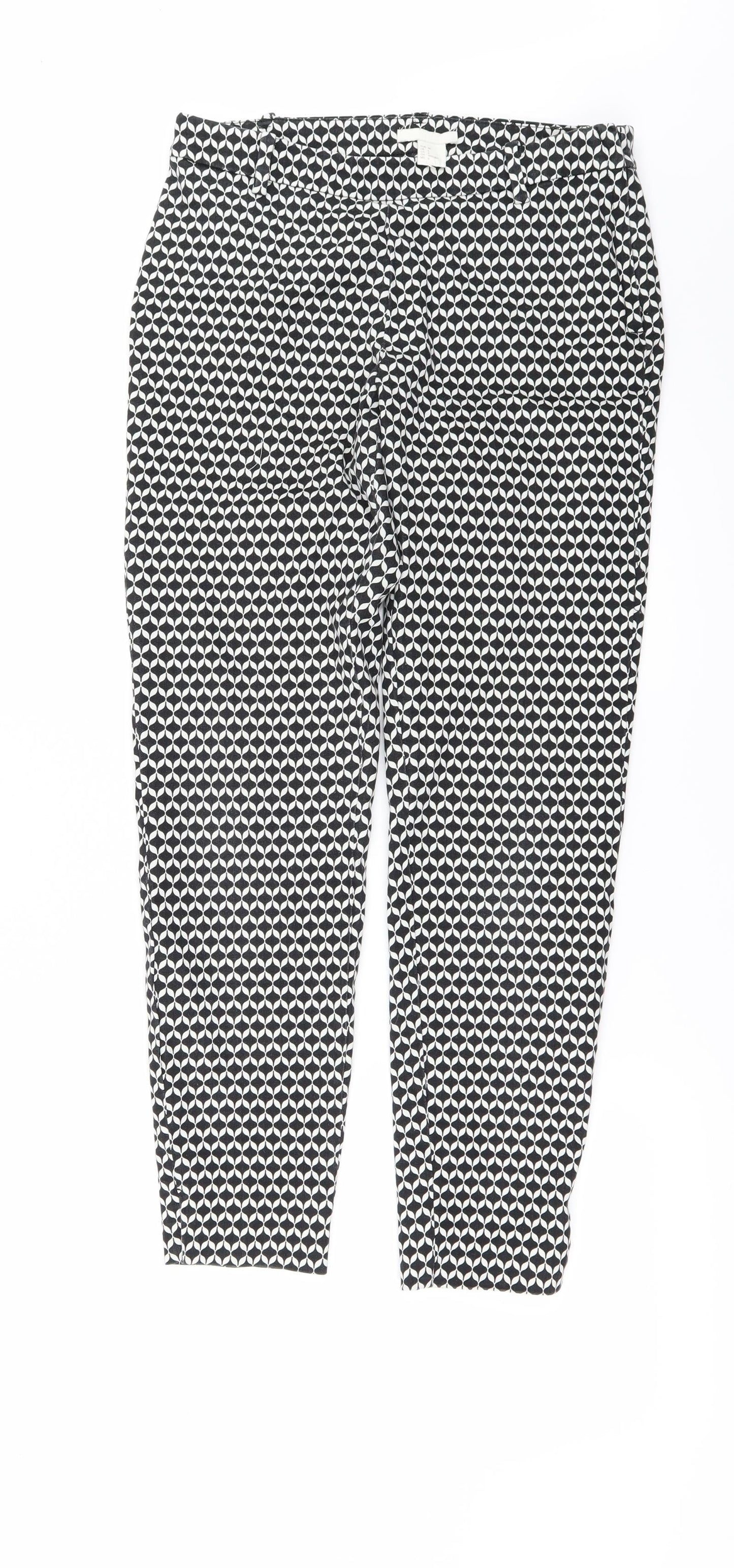 H&M Womens Black Geometric  Trousers  Size 8 L26 in