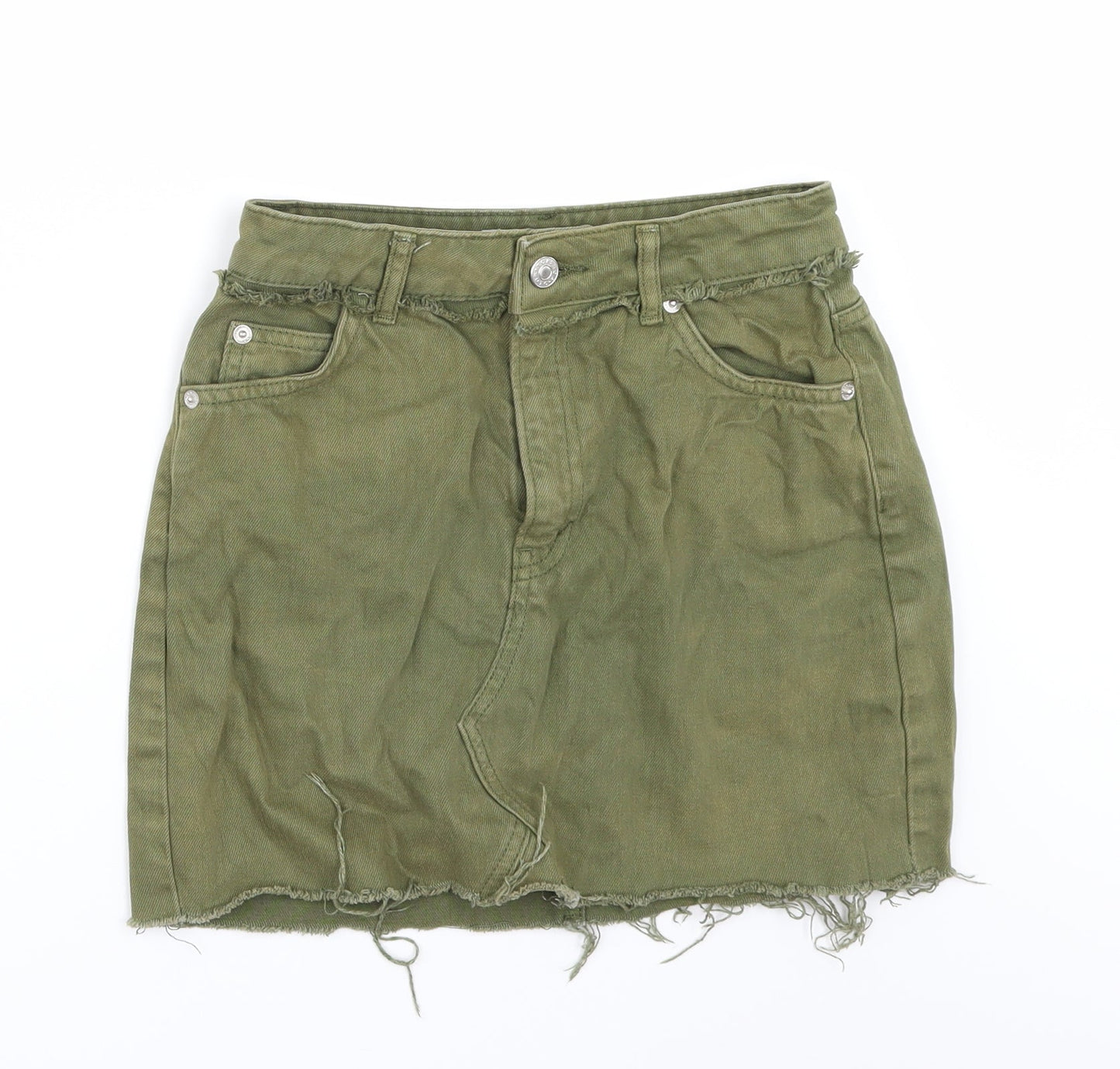 Topshop Womens Green  Denim Mini Skirt Size 6