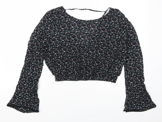 Pull & Bear Womens Purple Paisley  Cropped T-Shirt Size M