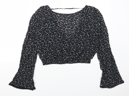 Pull & Bear Womens Purple Paisley  Cropped T-Shirt Size M