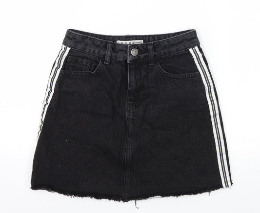 Denim & Co. Womens Black Striped Denim A-Line Skirt Size 4