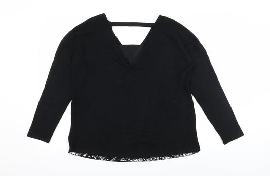 NEXT Womens Black Geometric Knit Pullover Jumper Size 14