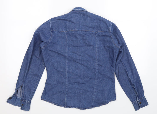 Miss Mix Womens Blue  Denim Basic Button-Up Size S