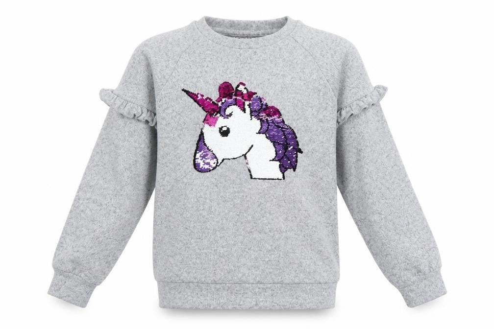 Preworn Girls Grey Houndstooth  Pullover Sweatshirt Size 10 Years  - unicorn
