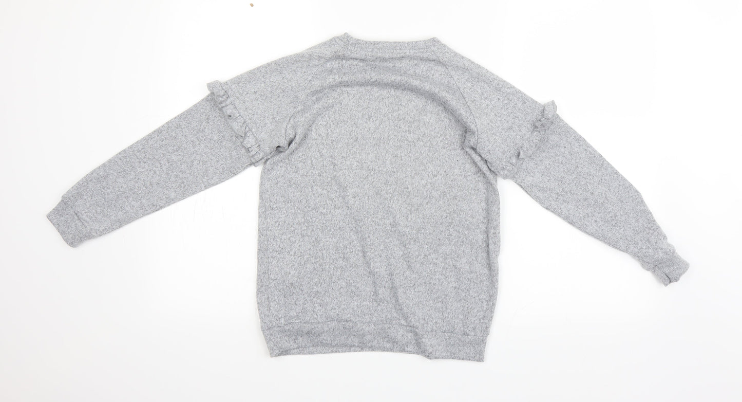 Preworn Girls Grey Houndstooth  Pullover Sweatshirt Size 10 Years  - unicorn