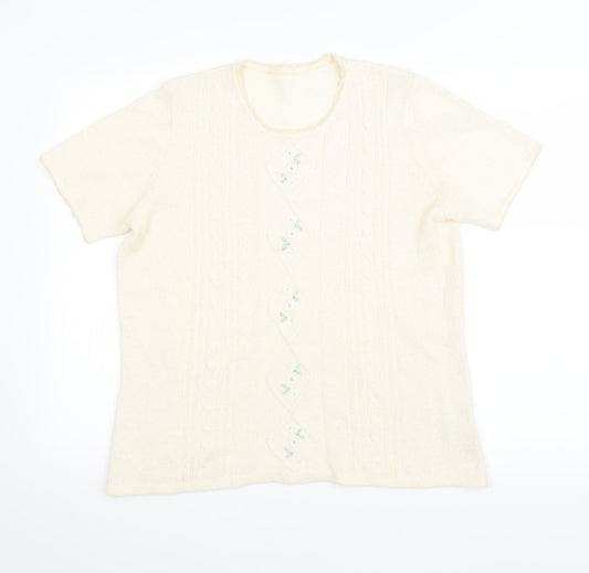 Preworn Womens Beige Floral  Jersey T-Shirt Size 16
