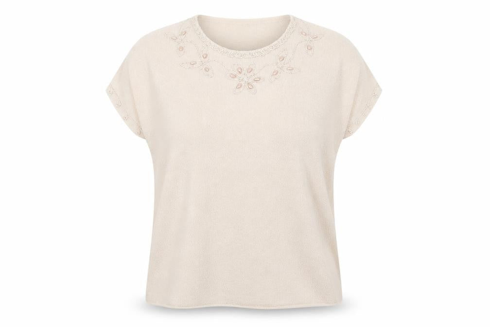 Next Womens Beige Floral Knit Pullover Jumper Size 8  - beaded