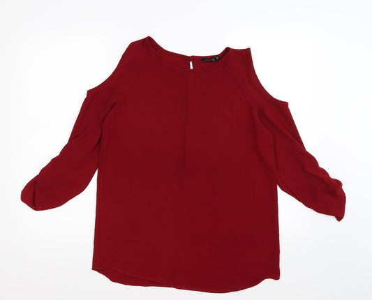 nabila Womens Red  Chiffon Basic Blouse Size S  - cold shoulder