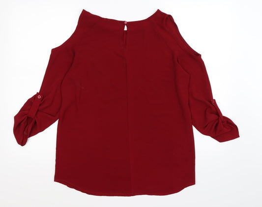nabila Womens Red  Chiffon Basic Blouse Size S  - cold shoulder