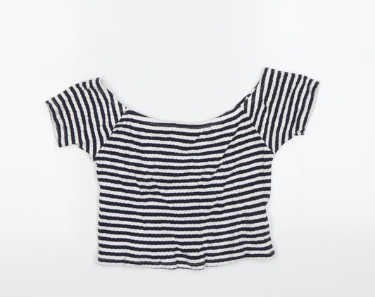 New Look Womens Blue Striped  Basic T-Shirt Size 12