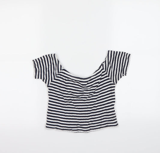 New Look Womens Blue Striped  Basic T-Shirt Size 12