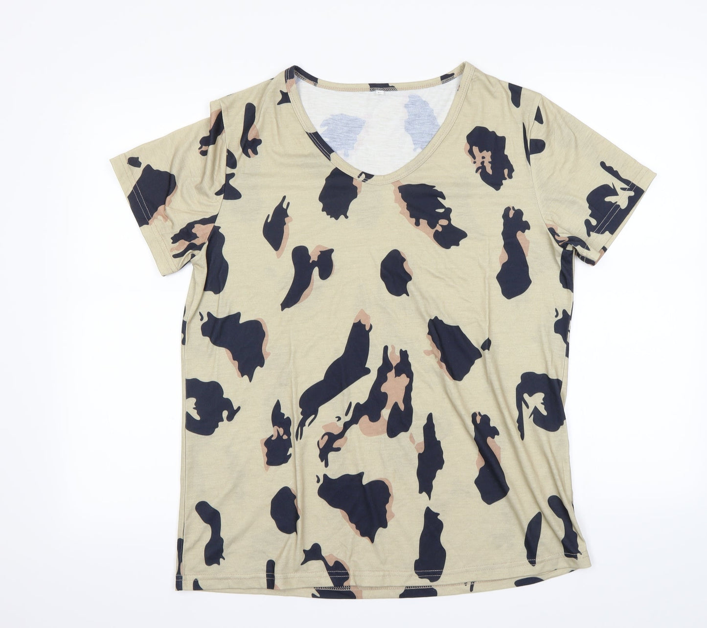 Preworn Womens Beige Animal Print  Basic T-Shirt Size L