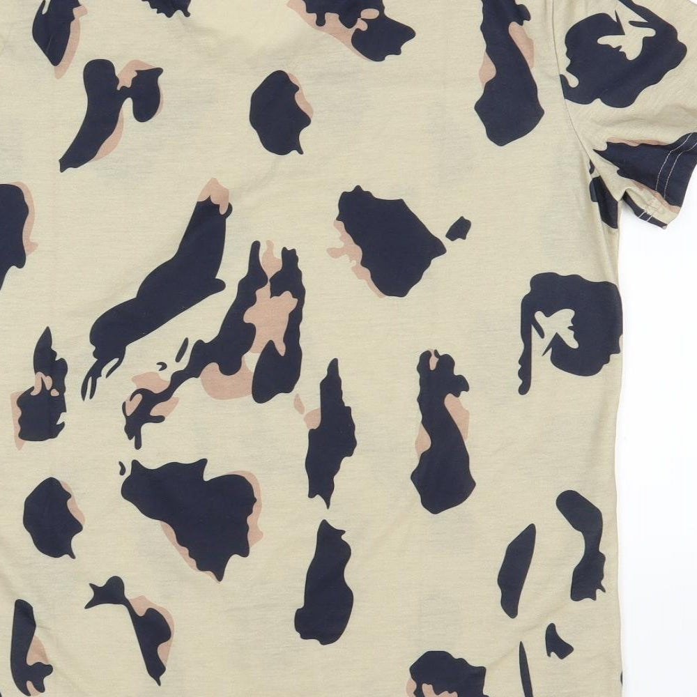 Preworn Womens Beige Animal Print  Basic T-Shirt Size L