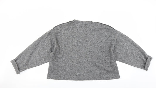 Zara Womens Grey   Pullover Jumper Size S  - CROPPED distressed neckline