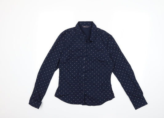Marks and Spencer Womens Blue Geometric  Basic Button-Up Size 8