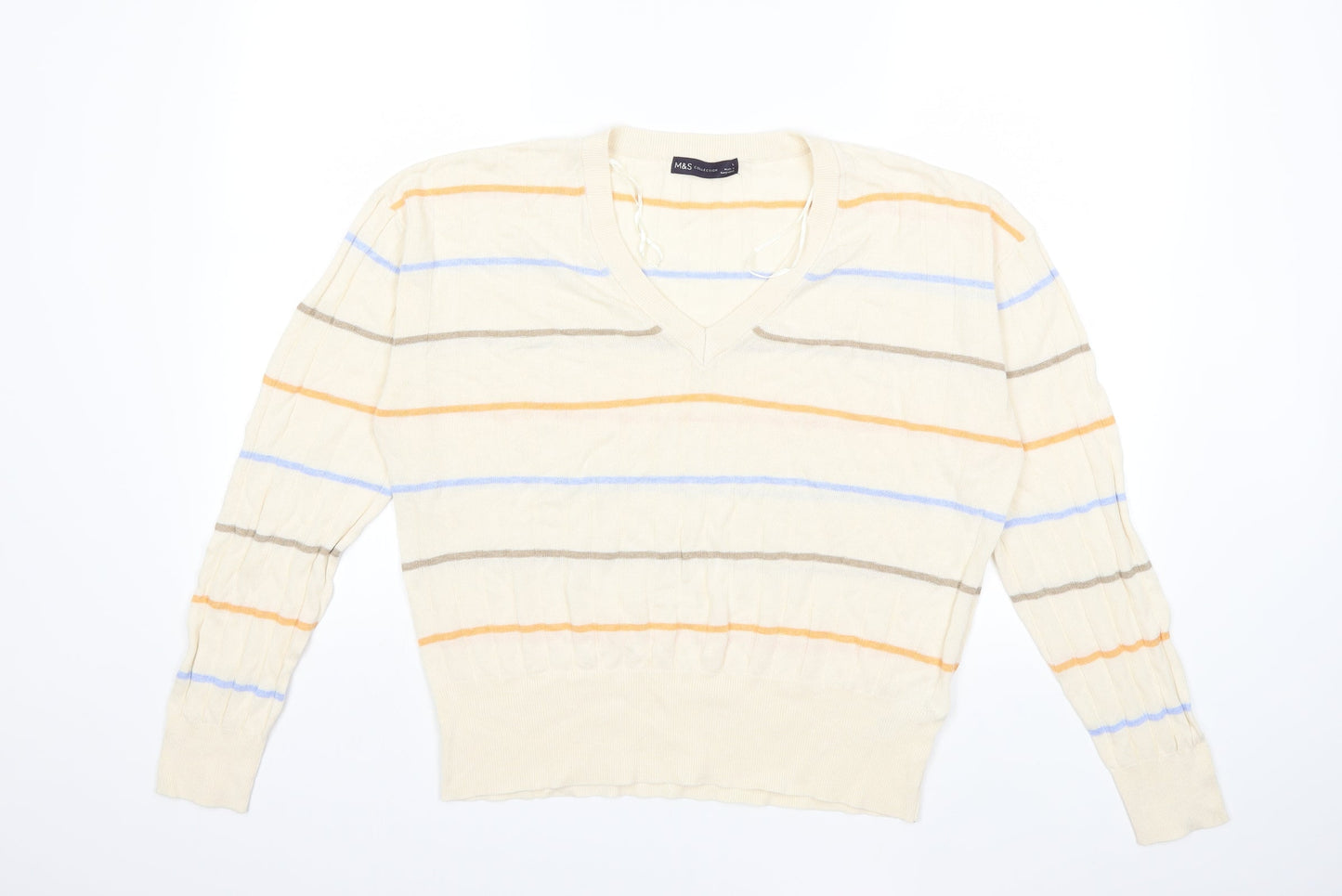 Marks and Spencer Womens Beige Striped Knit Pullover Jumper Size L