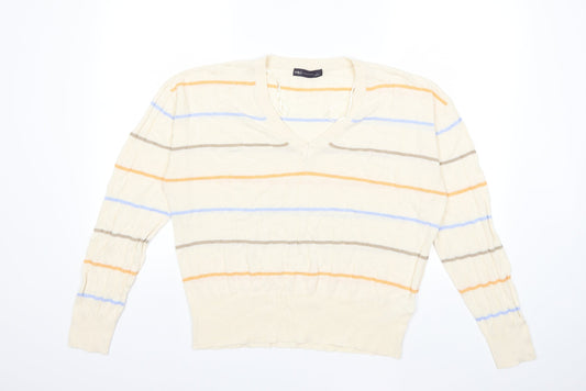 Marks and Spencer Womens Beige Striped Knit Pullover Jumper Size L