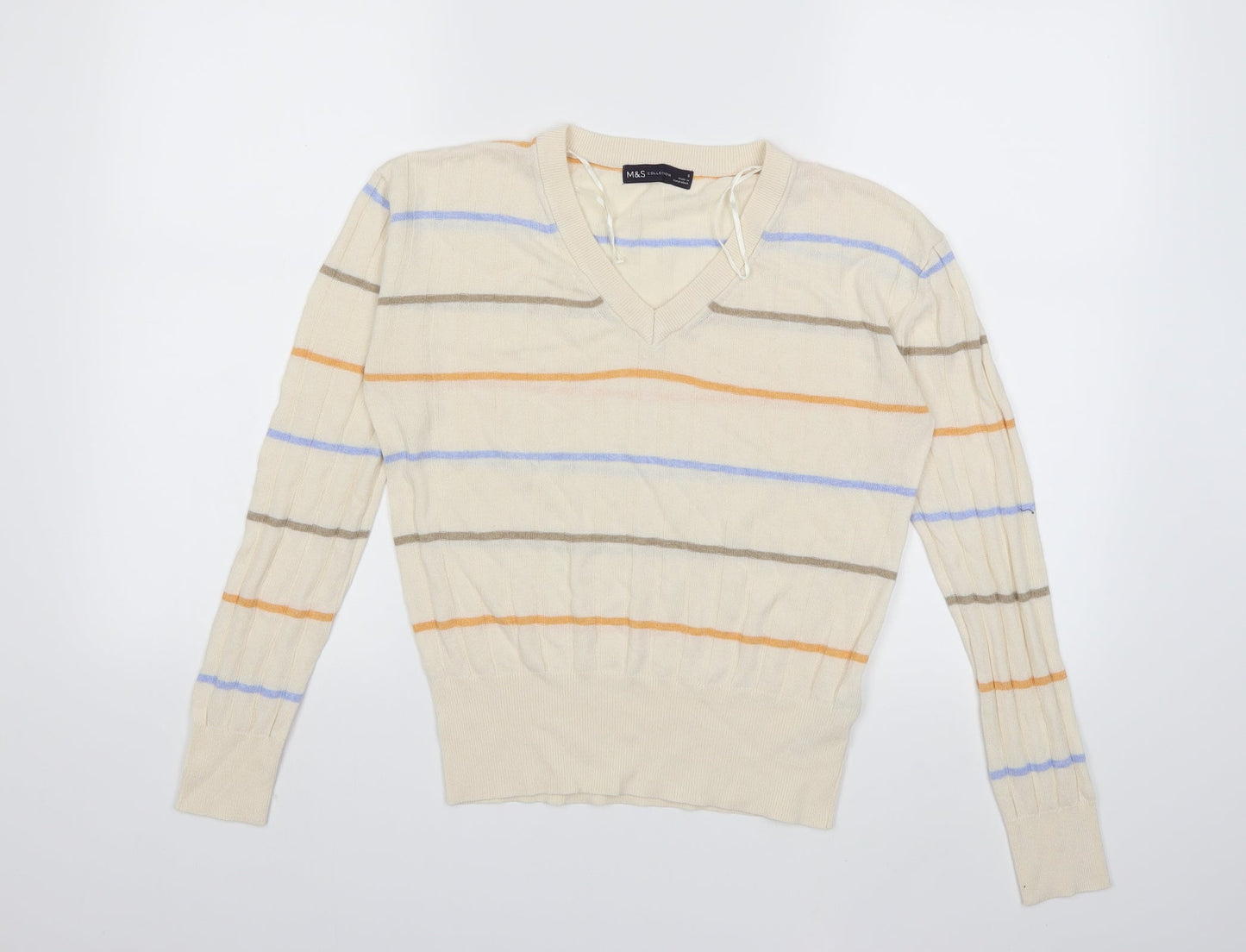 Marks and Spencer Womens White Striped Knit Pullover Jumper Size S
