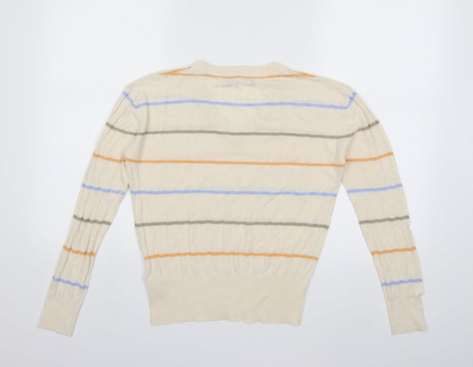 Marks and Spencer Womens White Striped Knit Pullover Jumper Size S