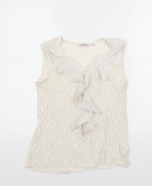 ginger Womens White Polka Dot  Basic T-Shirt Size M