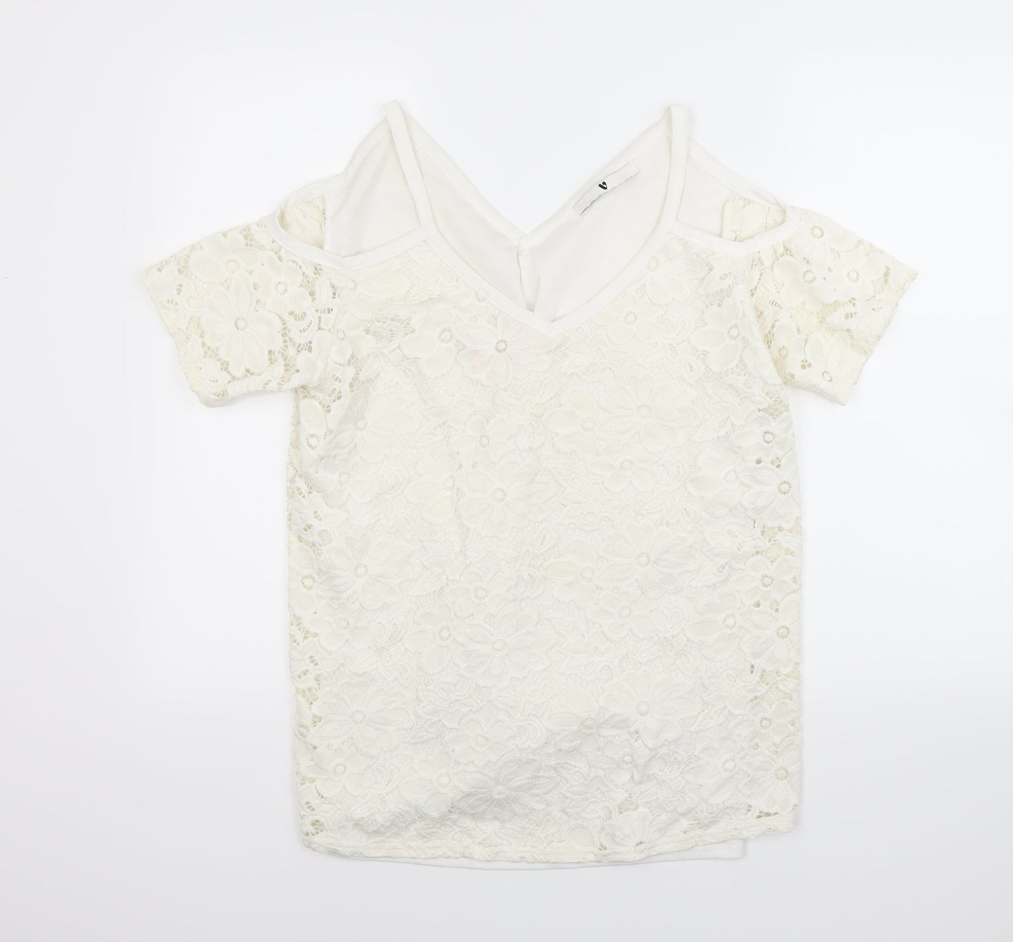 Very Womens White Floral  Basic T-Shirt Size 12