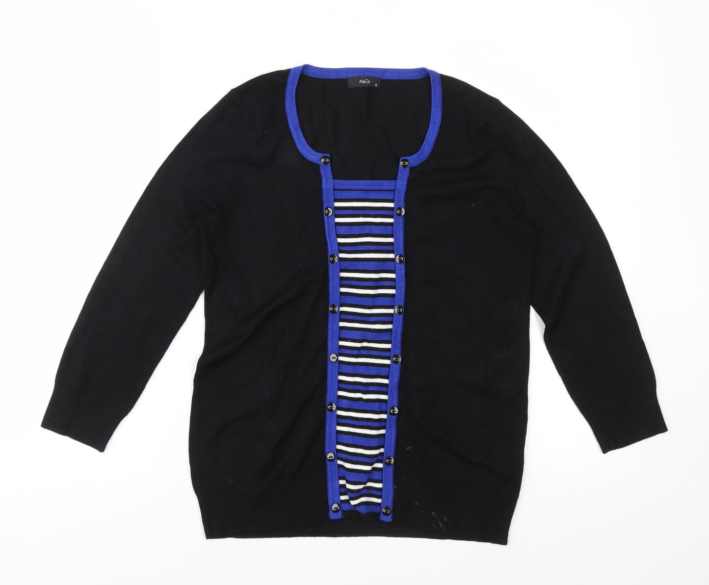 M&Co Womens Black Striped Knit Pullover Jumper Size 10