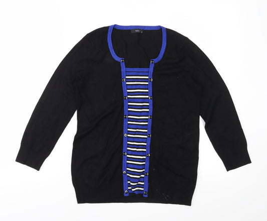 M&Co Womens Black Striped Knit Pullover Jumper Size 10