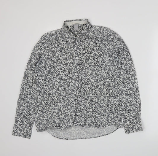 H&M Womens Blue Floral  Basic Button-Up Size 10