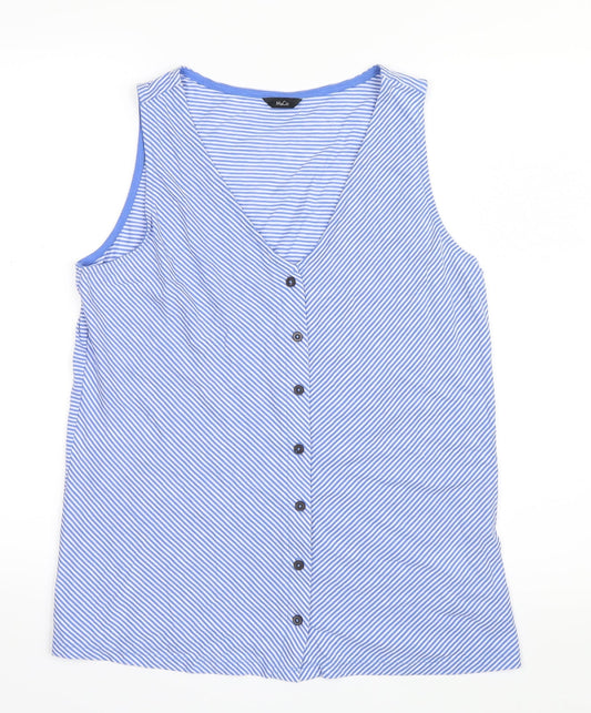 M&Co Womens Blue Striped  Basic Button-Up Size 12