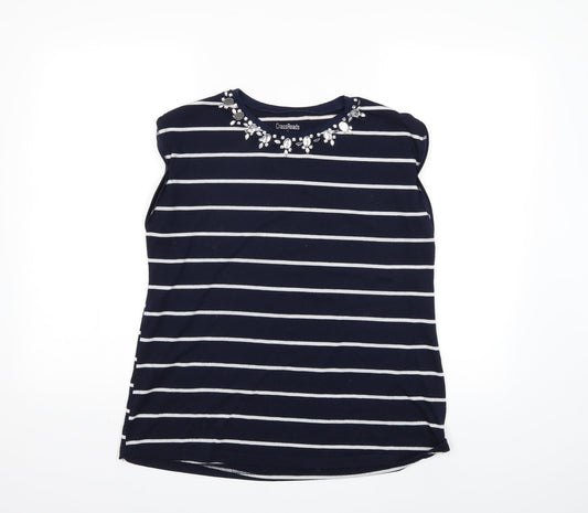 cross roads Womens Blue Striped  Basic T-Shirt Size S