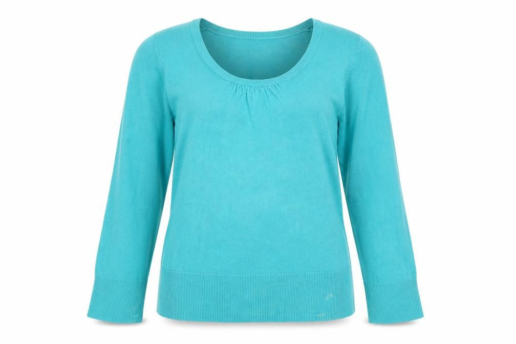 Front view of Papaya women’s blue knit jumper, size UK 14