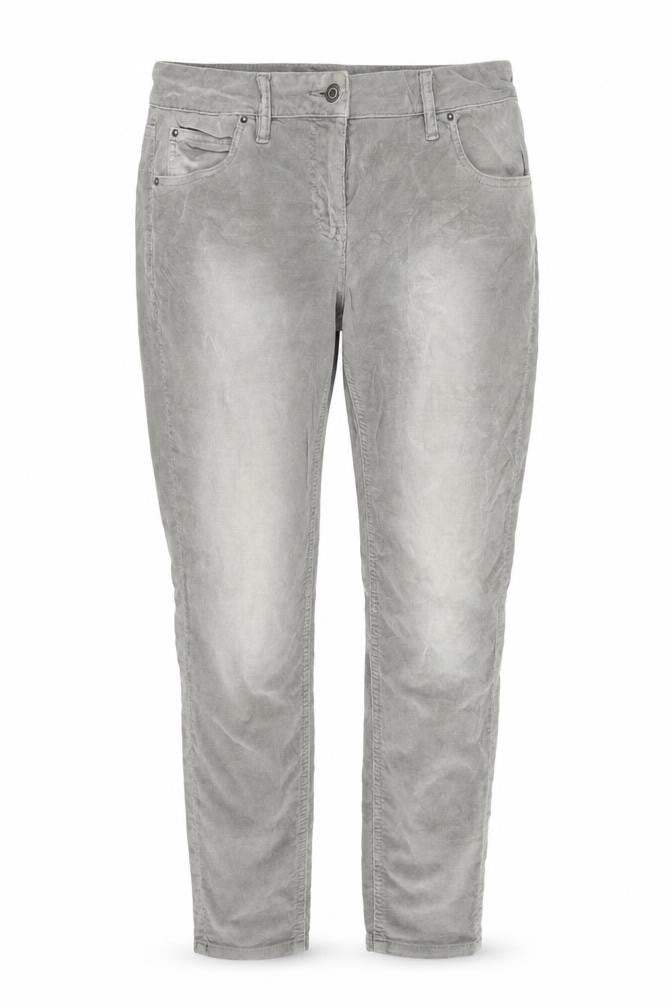 Front view of women’s grey straight jeans, size UK 12, 30-inch leg