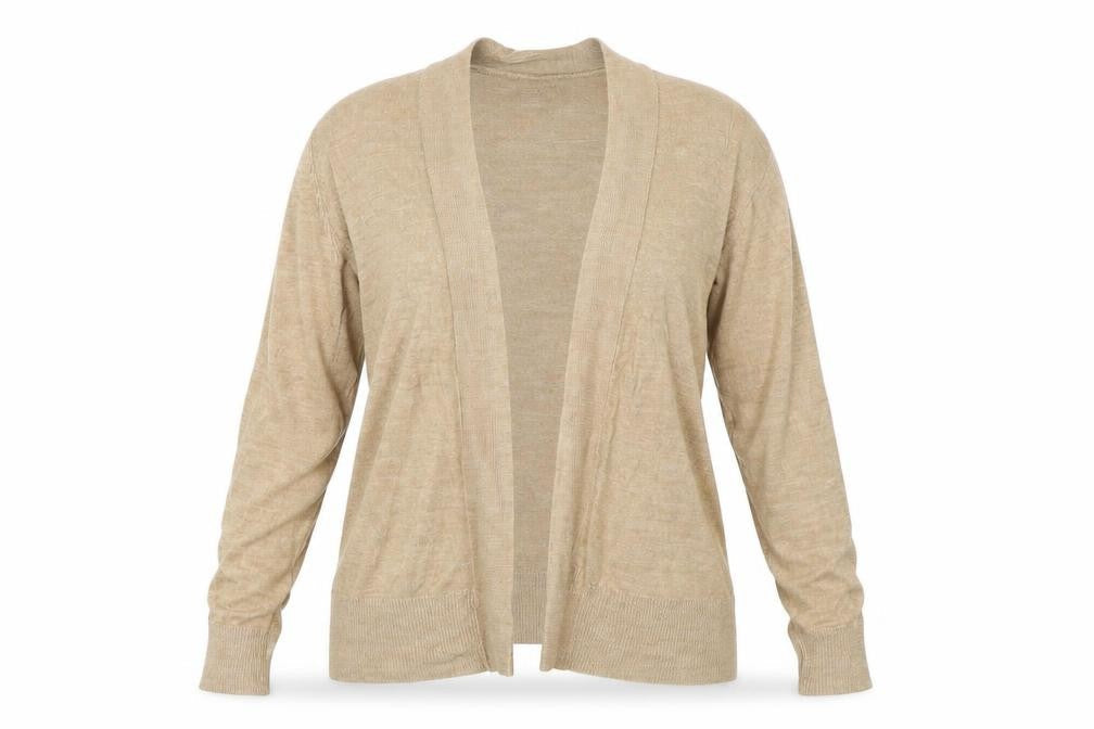 Front view of Marks & Spencer women’s beige cardigan jumper, size M