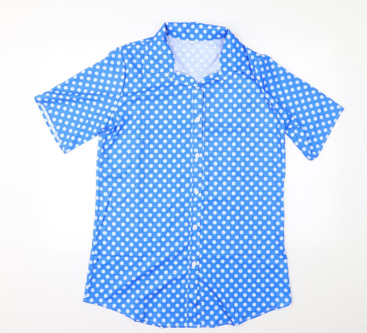 Preworn Womens Blue Polka Dot  Basic Button-Up Size 3XL