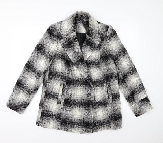 M&Co Womens Grey Striped  Overcoat Coat Size 12