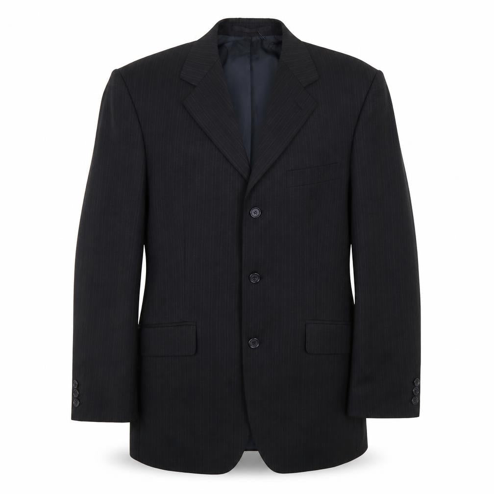 Front view of Pinstripe men’s grey striped jacket suit jacket, size 40