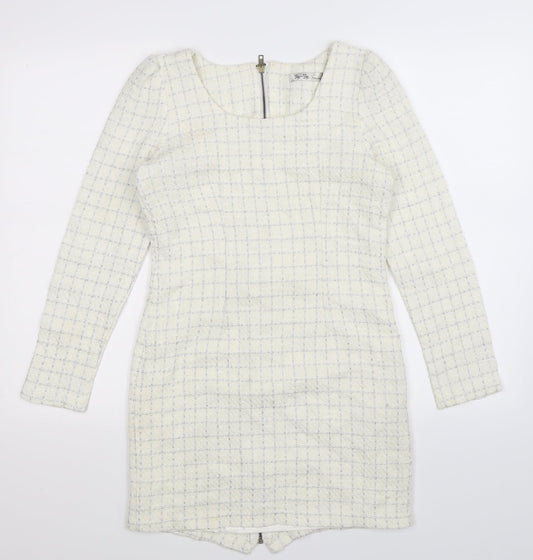 Ye Ye Womens White Check  Bodycon  Size S
