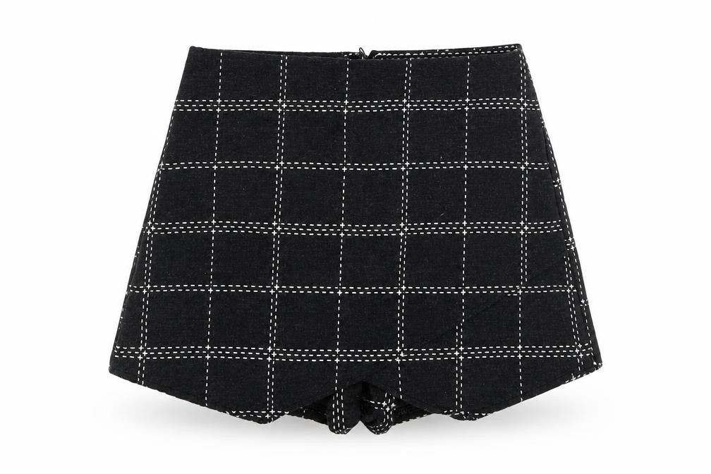 Front view of Blue Blush women’s grey check a-line skort, size S
