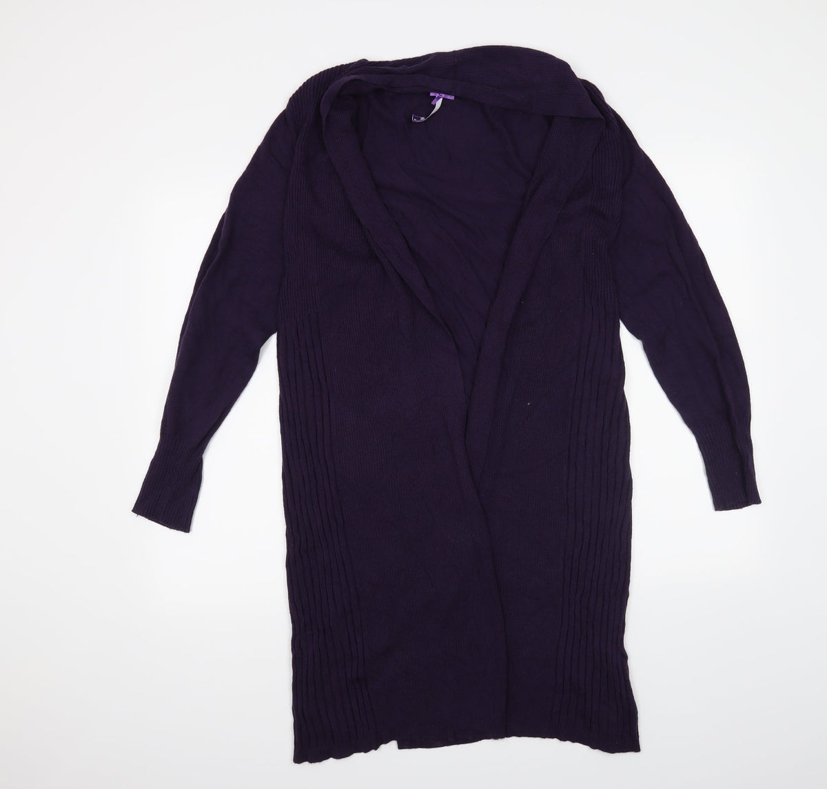 Front view of BHS women’s purple cardigan jumper, size UK 14