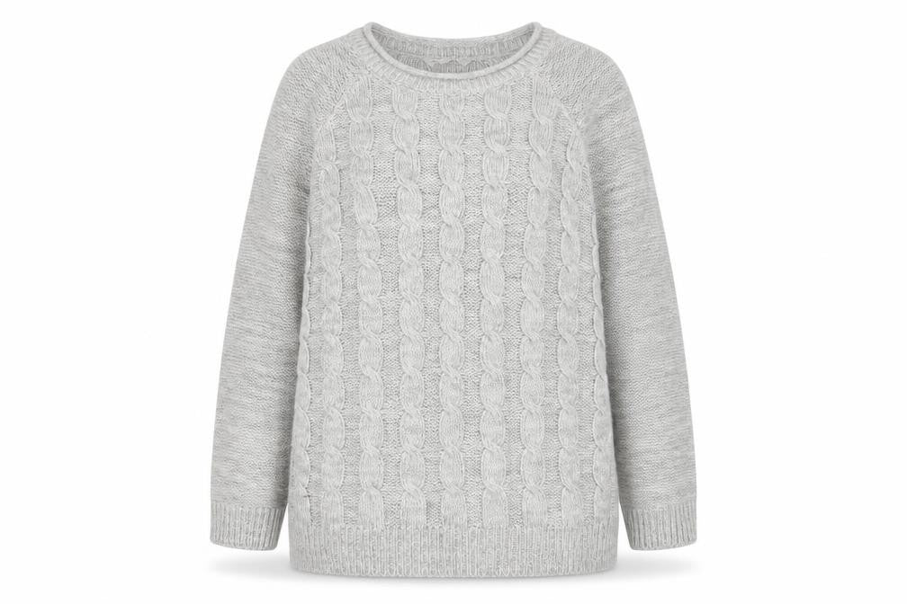Front view of Love Knitwear women’s grey jumper, size S