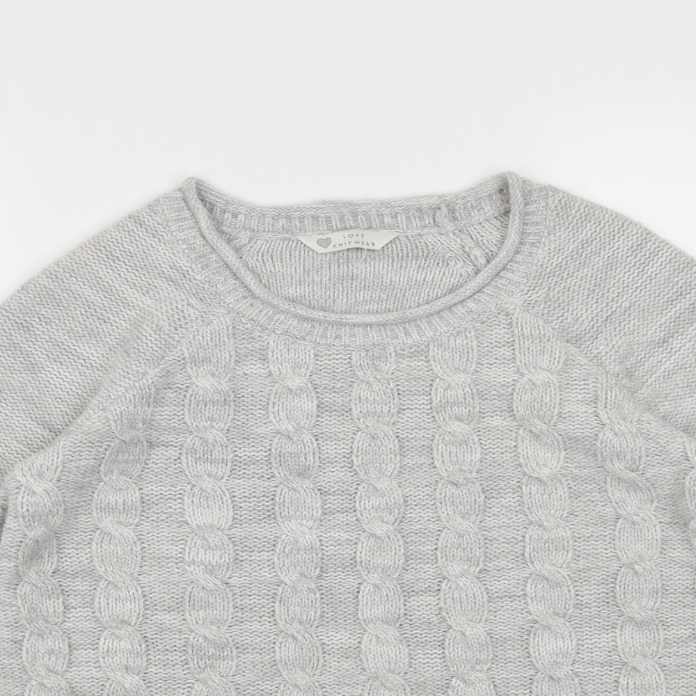 Close-up detail of Love Knitwear women’s grey jumper, size S