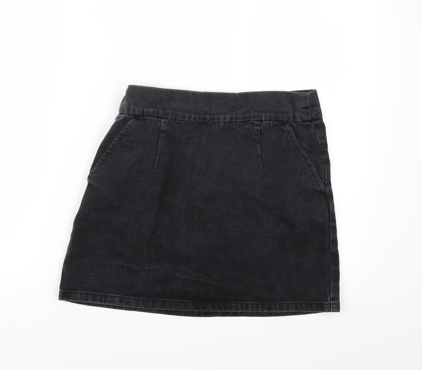 Preworn Womens Black  Denim A-Line Skirt