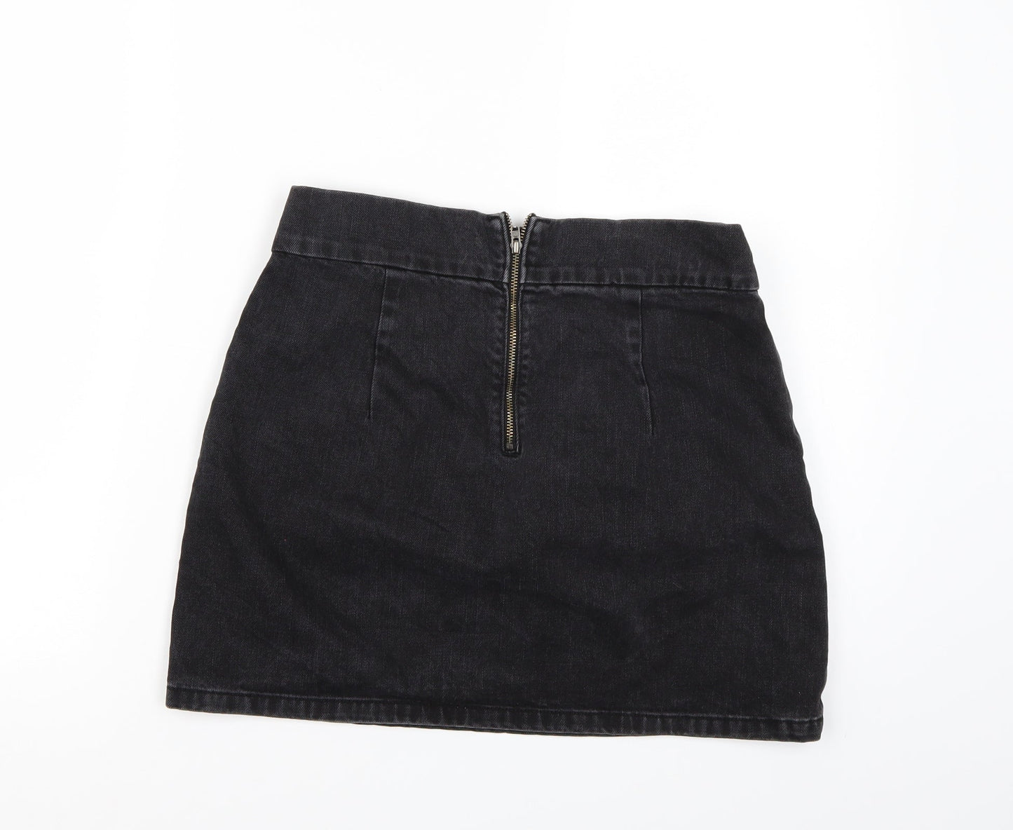 Preworn Womens Black  Denim A-Line Skirt