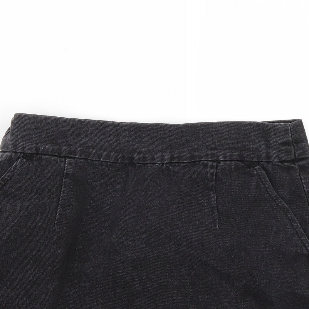 Preworn Womens Black  Denim A-Line Skirt