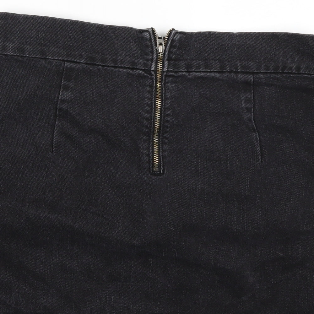 Preworn Womens Black  Denim A-Line Skirt