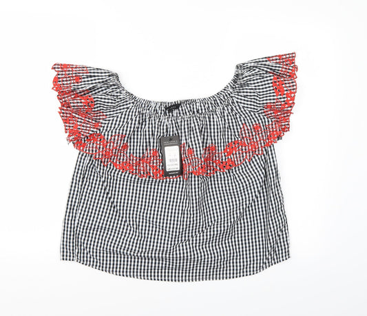 New Look Womens Black Check  Basic Blouse Size 8