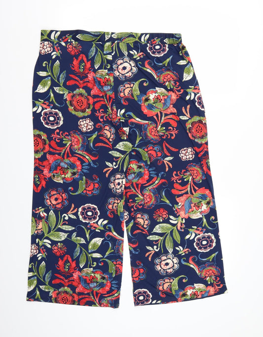 Arista Womens Blue Floral Satin Trousers  Size 14 L22 in